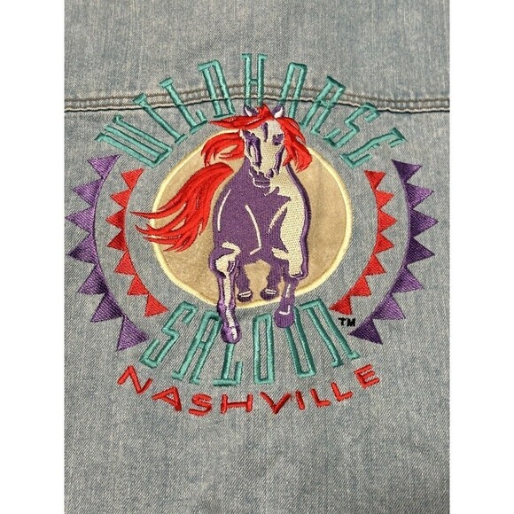 Vintage Wildhorse Saloon Embroidered Jean Jacket Vest  Nashville Size Small - Picture 2 of 6